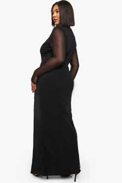 boohoo Robe Maxi Grande Taille Avec Détail Torsadé En Mesh<Femme Robes Moulantes|Robes À Manches Longues