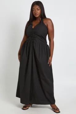 Robe Maxi Grande Taille Col Licou Avec Détail Froncé