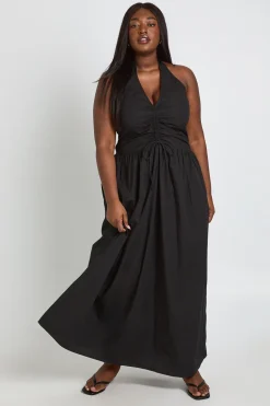 Robe Maxi Grande Taille Col Licou Avec Détail Froncé