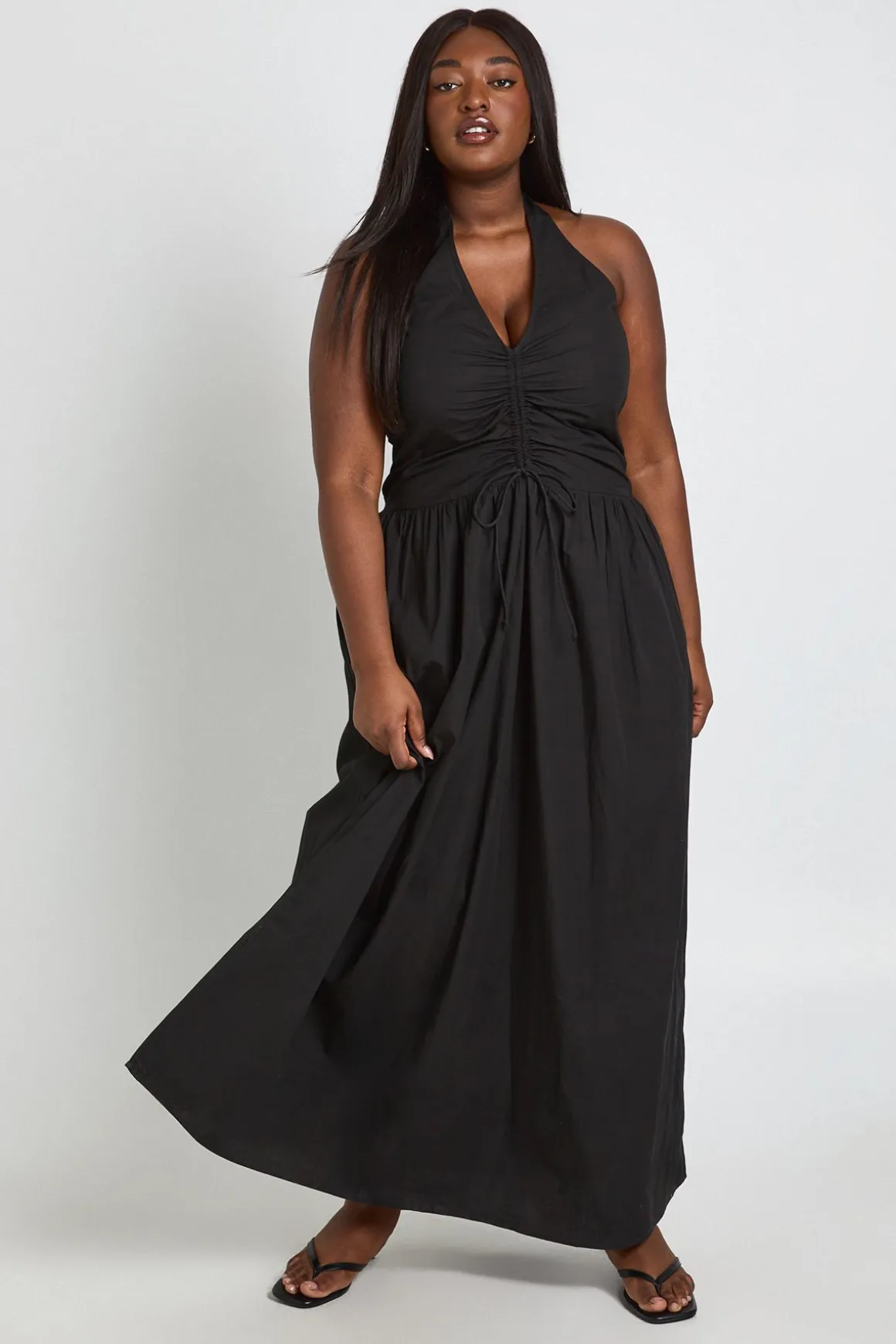 Robe Maxi Grande Taille Col Licou Avec Détail Froncé