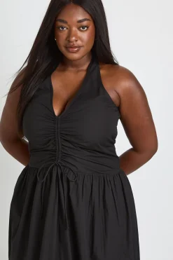 Robe Maxi Grande Taille Col Licou Avec Détail Froncé