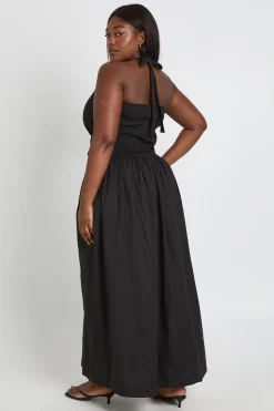 Robe Maxi Grande Taille Col Licou Avec Détail Froncé