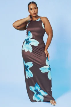 boohoo Robe Maxi Grande Taille À Col Nageur Et Imprimé Floral<Femme Toutes Les Robes|Robes Longues