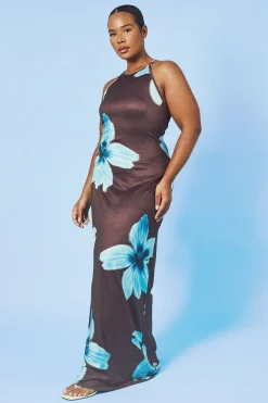 boohoo Robe Maxi Grande Taille À Col Nageur Et Imprimé Floral<Femme Toutes Les Robes|Robes Longues