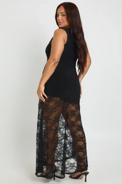 Robe Maxi Grande Taille À Décolleté Plongeant Et Ourlet En Dentelle