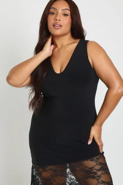 Robe Maxi Grande Taille À Décolleté Plongeant Et Ourlet En Dentelle