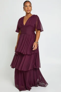 Robe Maxi Grande Taille À Décolleté Plongeant Et Superposition De Mousseline
