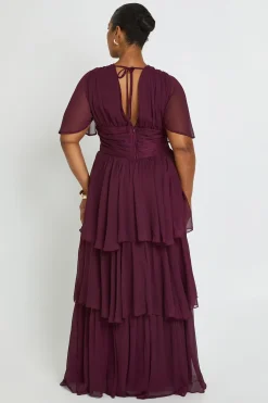 Robe Maxi Grande Taille À Décolleté Plongeant Et Superposition De Mousseline