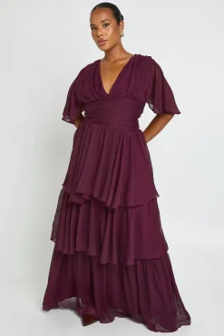 Robe Maxi Grande Taille À Décolleté Plongeant Et Superposition De Mousseline