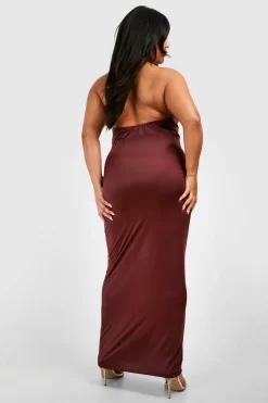 Robe Maxi Grande Taille Drapée à Encolure Halter Slinky Dress