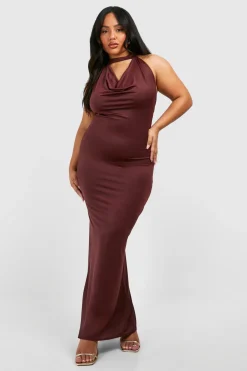 Robe Maxi Grande Taille Drapée à Encolure Halter Slinky Dress