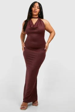Robe Maxi Grande Taille Drapée à Encolure Halter Slinky Dress