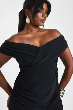 Robe Maxi Grande Taille À Encolure Bardot Et Jupe En Mesh Froncé