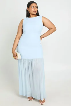 Robe Maxi Grande Taille À Encolure Bateau Et Jupe Transparente
