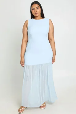 Robe Maxi Grande Taille À Encolure Bateau Et Jupe Transparente