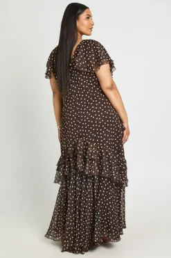 Robe Maxi Grande Taille À Encolure Drapée En Mousseline À Pois