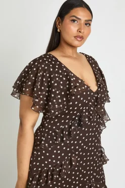 Robe Maxi Grande Taille À Encolure Drapée En Mousseline À Pois