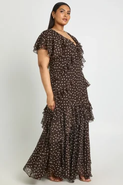 Robe Maxi Grande Taille À Encolure Drapée En Mousseline À Pois