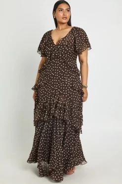 Robe Maxi Grande Taille À Encolure Drapée En Mousseline À Pois