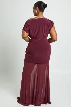 boohoo Robe Maxi Grande Taille À Encolure Asymétrique Et Corsage Froncé<Femme Robes De Soirée|Toutes Les Robes