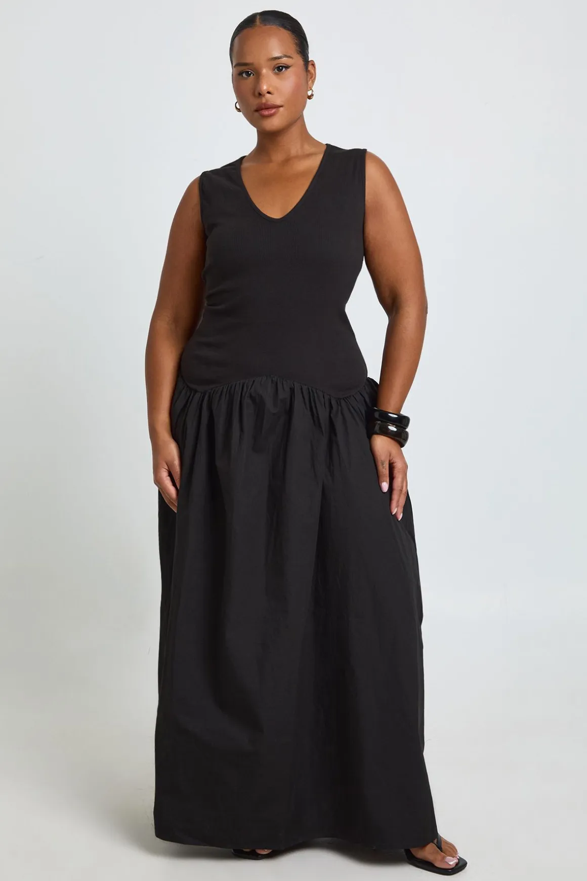 Robe Maxi Grande Taille En Coton Côtelé À Ourlet Tombant