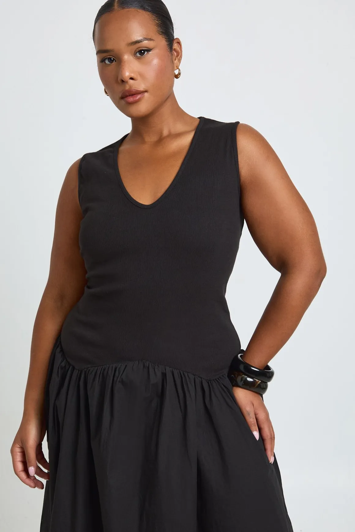 Robe Maxi Grande Taille En Coton Côtelé À Ourlet Tombant