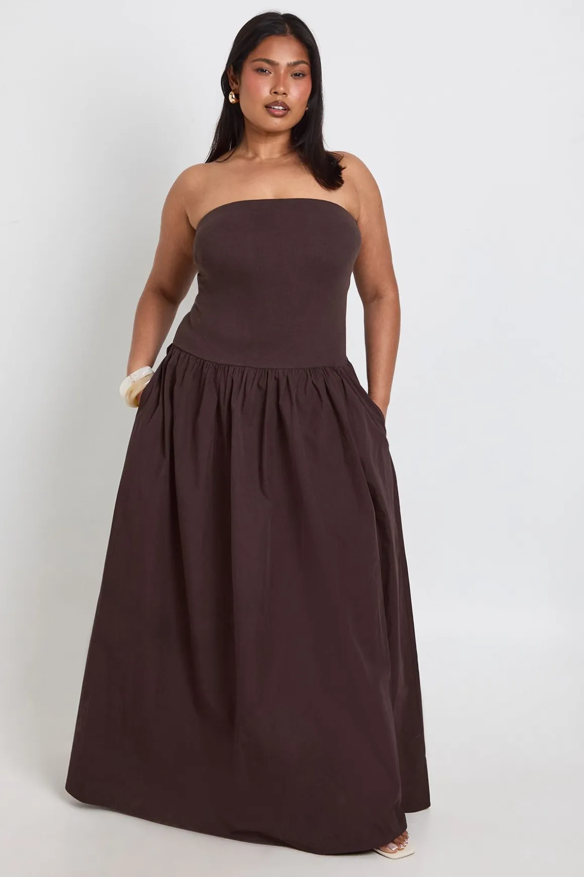 Robe Maxi Grande Taille En Coton Côtelé À Ourlet Asymétrique