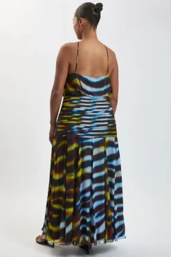 Robe Maxi Grande Taille En Georgette De Viscose À Ourlet Tombant Imprimé Animal Col Licou Tissé