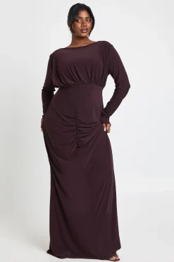 Robe Maxi Grande Taille en Jersey Soyeux avec Détails Froncés