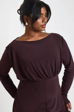 Robe Maxi Grande Taille en Jersey Soyeux avec Détails Froncés