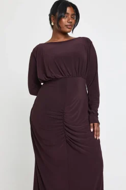 Robe Maxi Grande Taille en Jersey Soyeux avec Détails Froncés
