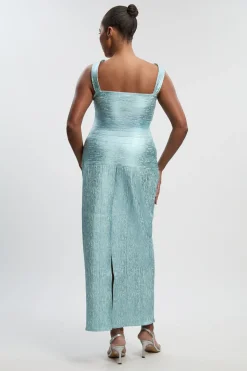 Robe Maxi Grande Taille en Maille Métallisée à Bretelles Moulante