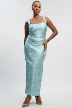 Robe Maxi Grande Taille en Maille Métallisée à Bretelles Moulante