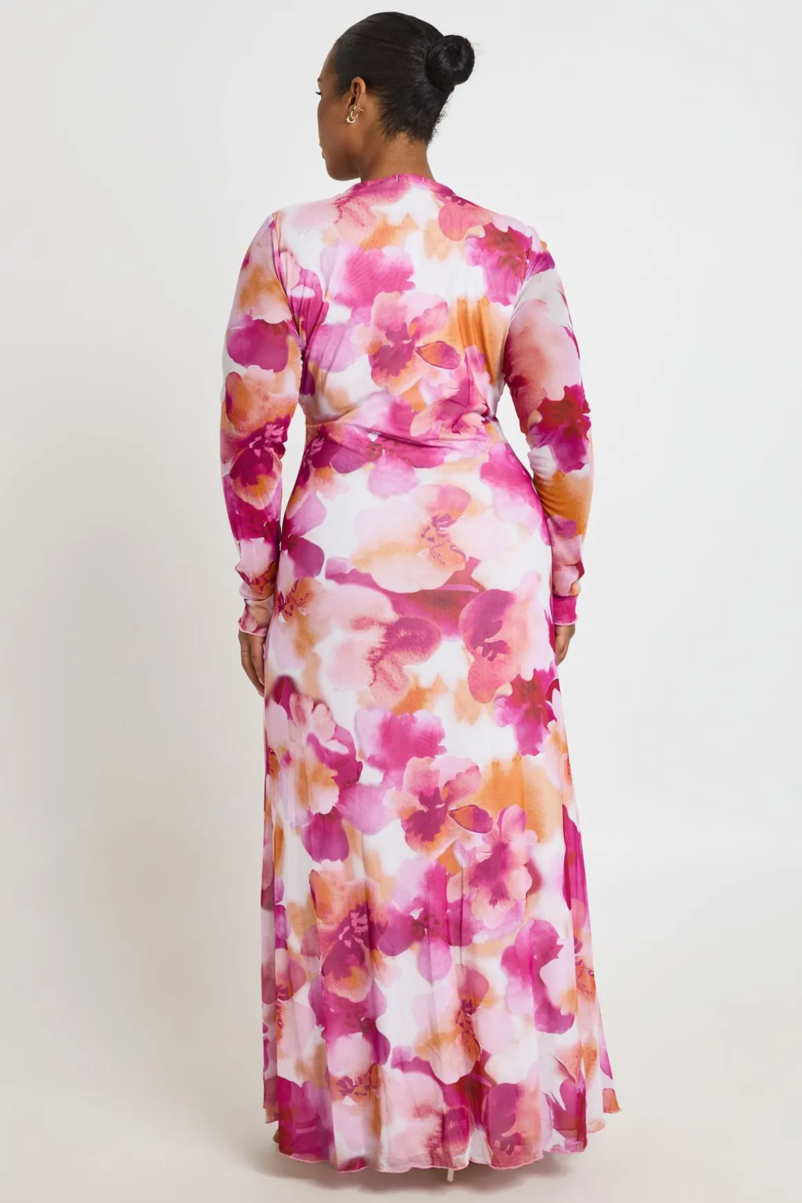 Robe Maxi Grande Taille En Mesh Floral À Col En V