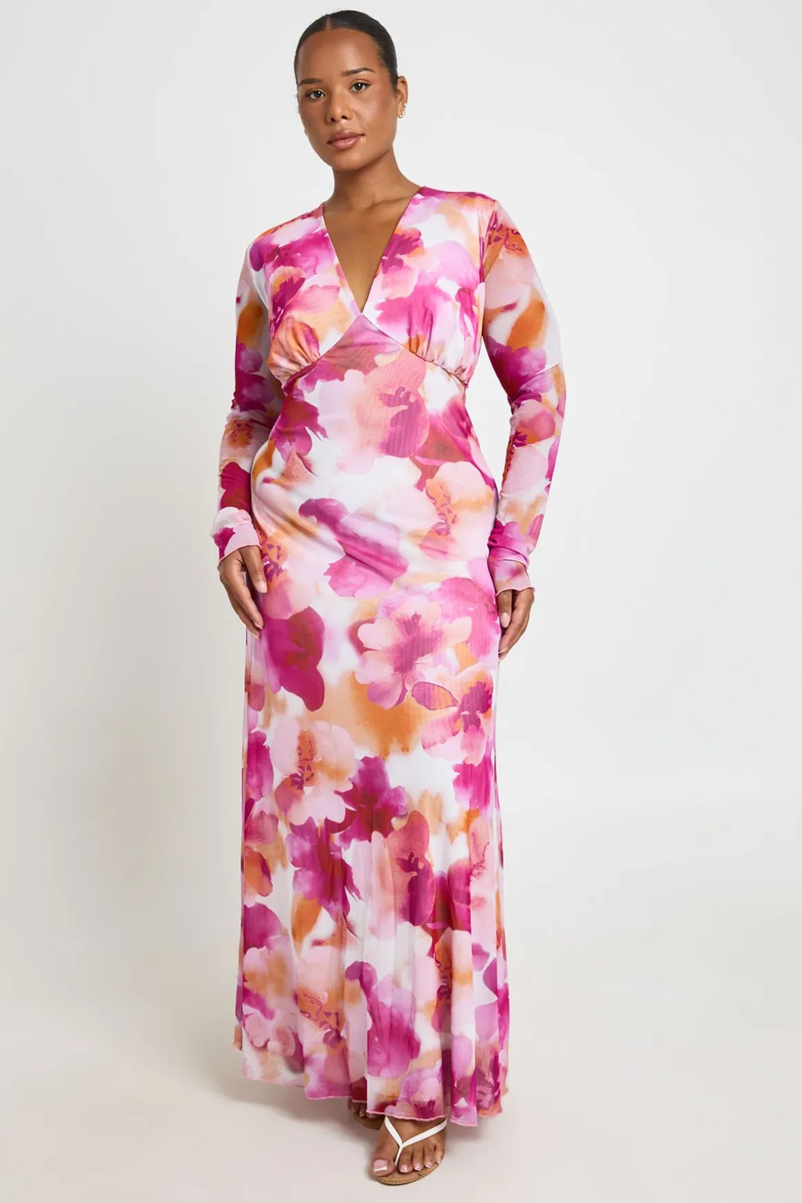 Robe Maxi Grande Taille En Mesh Floral À Col En V