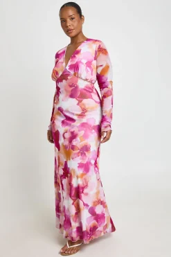 Robe Maxi Grande Taille En Mesh Floral À Col En V