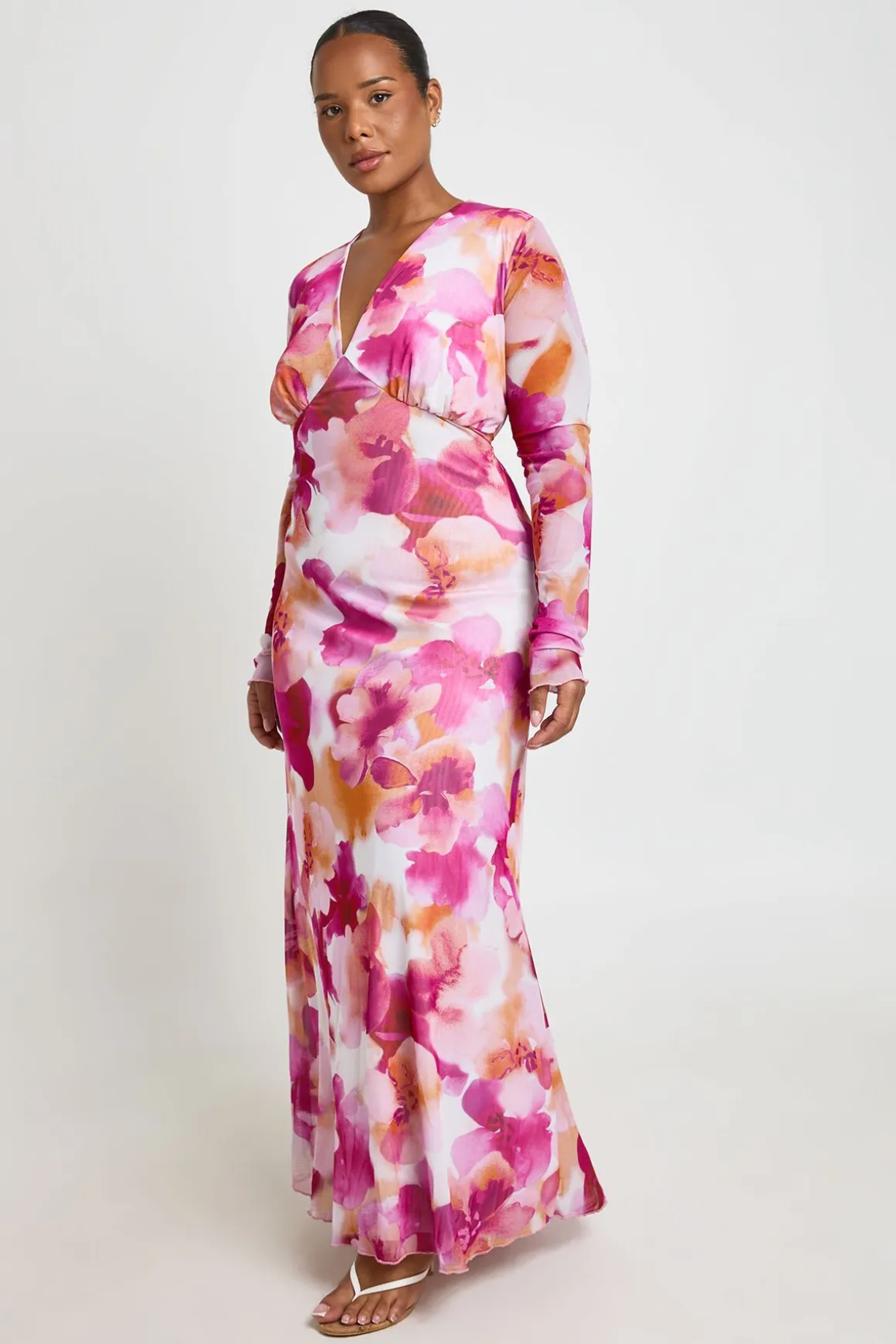 Robe Maxi Grande Taille En Mesh Floral À Col En V