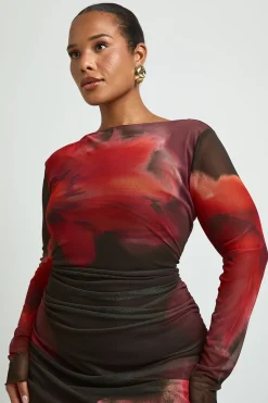 Robe Maxi Grande Taille En Mesh Froncé À Motif Floral