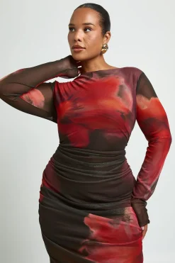 Robe Maxi Grande Taille En Mesh Froncé À Motif Floral