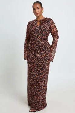 Robe Maxi Grande Taille En Mesh Léopard Avec Découpe Au Décolleté