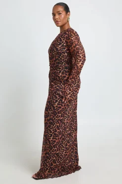 Robe Maxi Grande Taille En Mesh Léopard Avec Découpe Au Décolleté