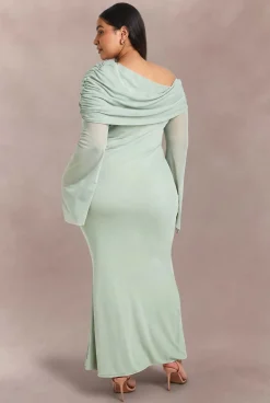 boohoo Robe Maxi Grande Taille En Mesh Bardot Avec Détail Drapé<Femme Robes À Manches Longues|Robes
