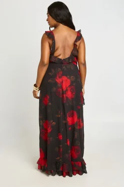 Robe Maxi Grande Taille En Mousseline À Volants Et Col V À Motif Floral