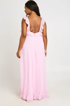 boohoo Robe Maxi Grande Taille En Mousseline À Volants Et Col En V<Femme Robes|Robes Longues