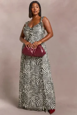 Robe Maxi Grande Taille En Mousseline À Imprimé Zèbre Avec Volants Et Bretelles