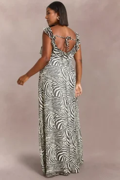 Robe Maxi Grande Taille En Mousseline À Imprimé Zèbre Avec Volants Et Bretelles