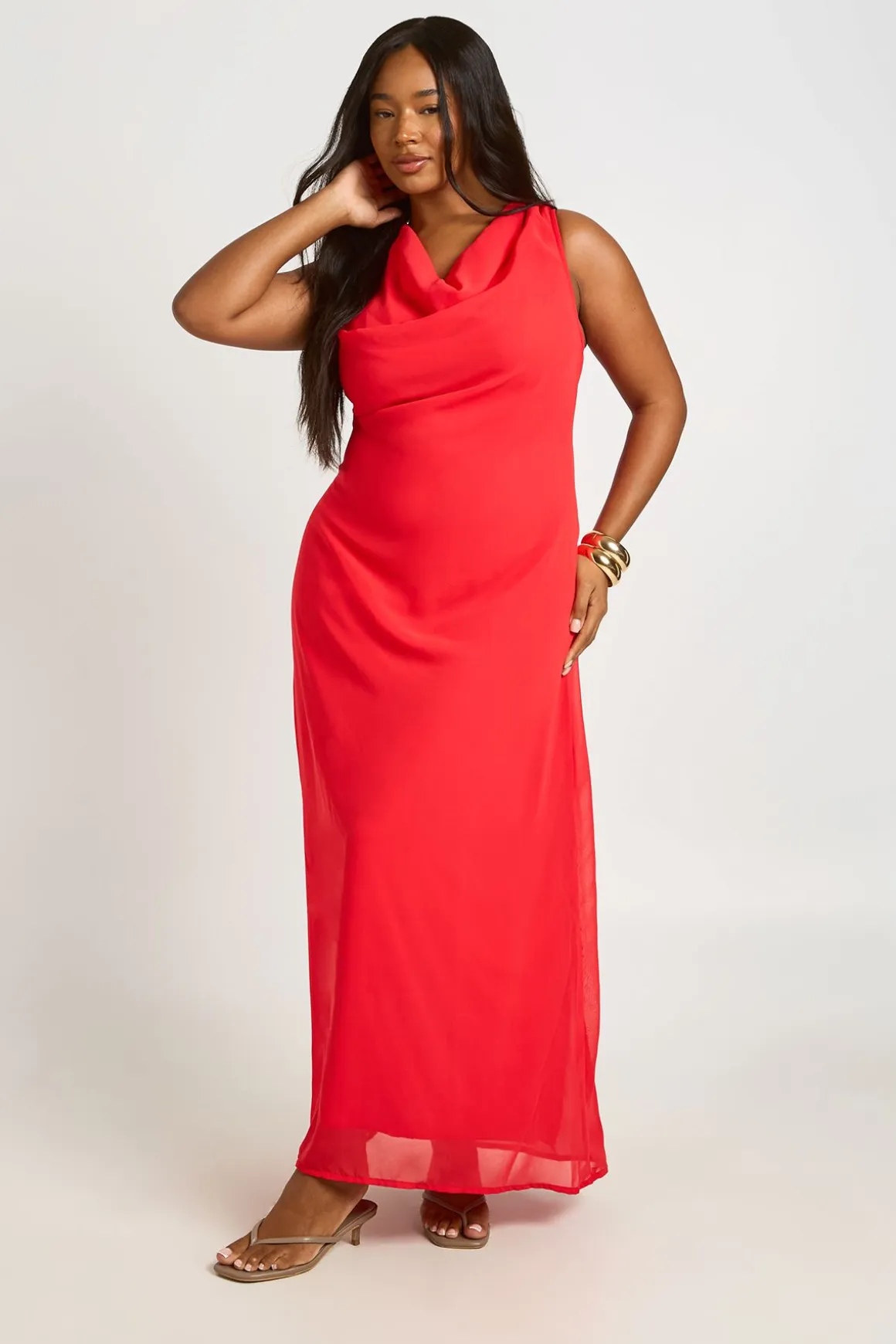 Robe Maxi Grande Taille En Mousseline À Col Bénitier