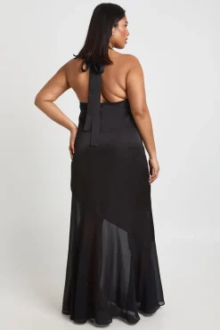 Robe Maxi Grande Taille En Mousseline Avec Détail Foulard En Satin