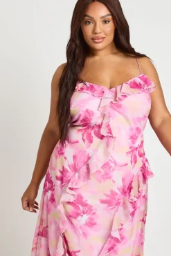 Robe Maxi Grande Taille En Mousseline À Volants Et Bretelles À Imprimé Floral