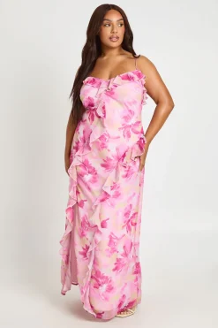 Robe Maxi Grande Taille En Mousseline À Volants Et Bretelles À Imprimé Floral